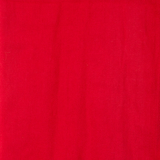 Red cashmere shawl color swatch, showing rich and vibrant red shade with twill-woven structure in finest wool.