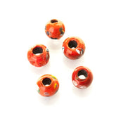 Red round glass bead with decoration, Norway