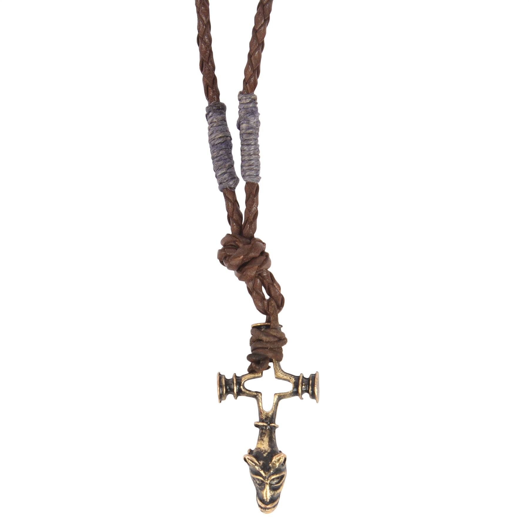 Vargkors necklace – full view with braided leather cord and adjustable knot