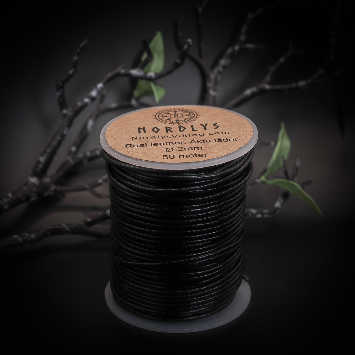 Leather cord black, 2 mm, 50 metres