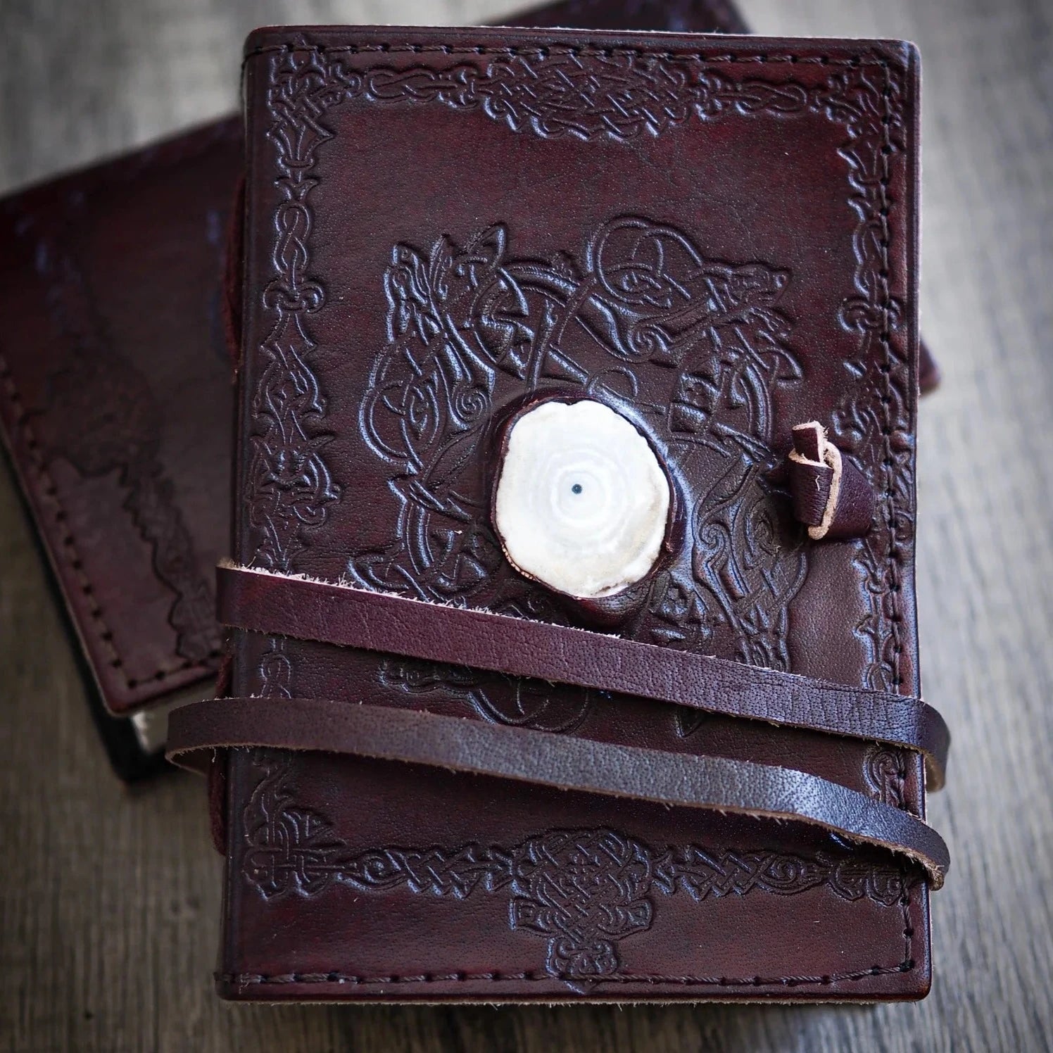 Leather notebook with stone, small