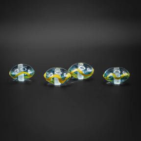 Blå glassperle med dekor