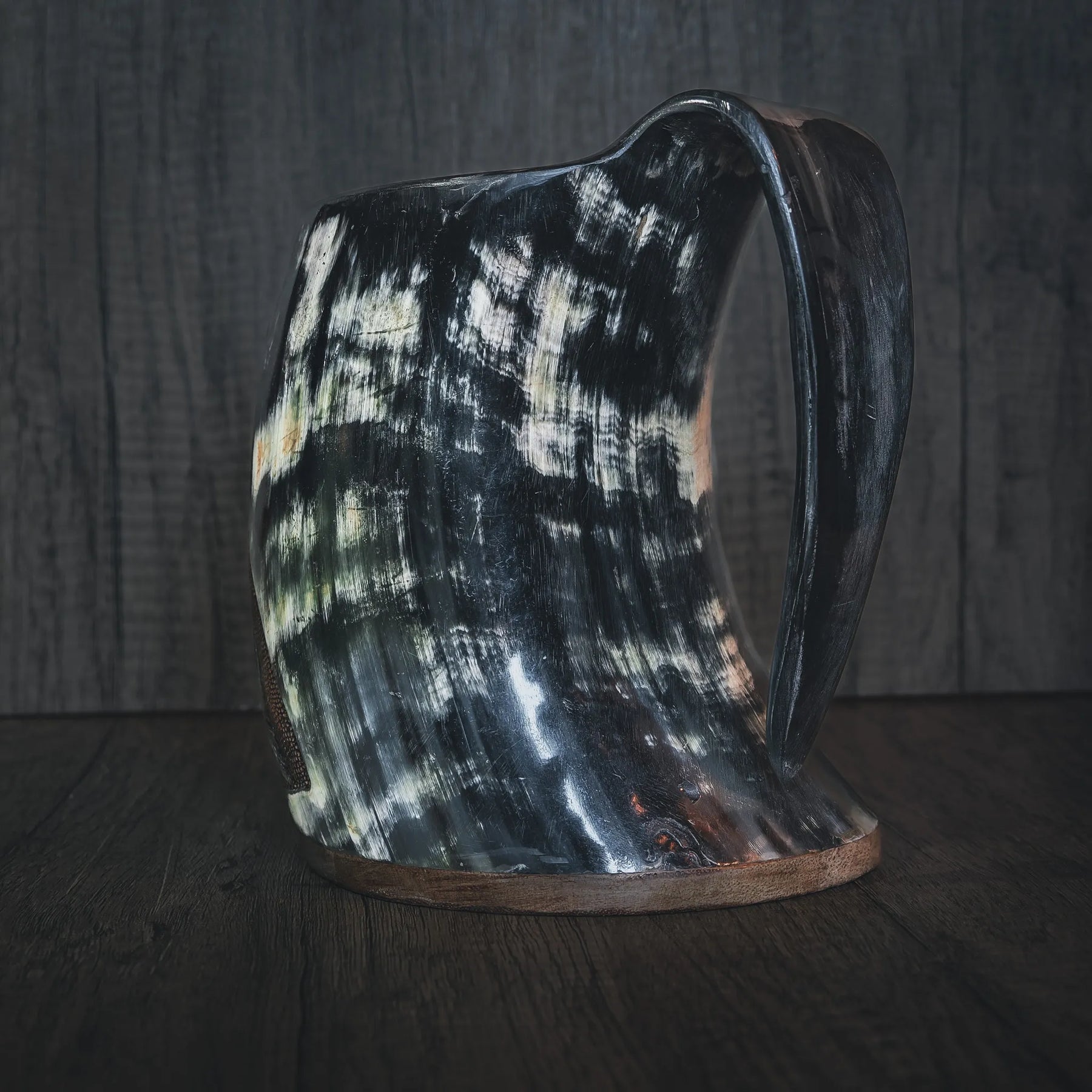 Hand carved horn mug, Allfather Odin