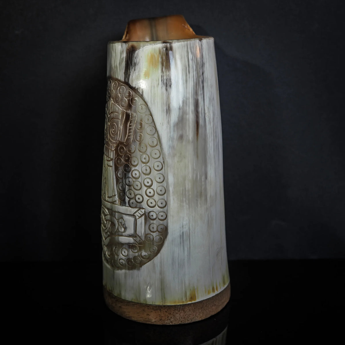 Hand carved horn mug, Hammer of Thor