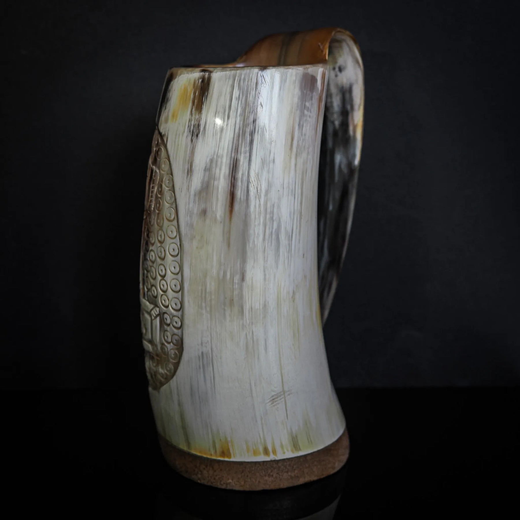 Hand carved horn mug, Hammer of Thor