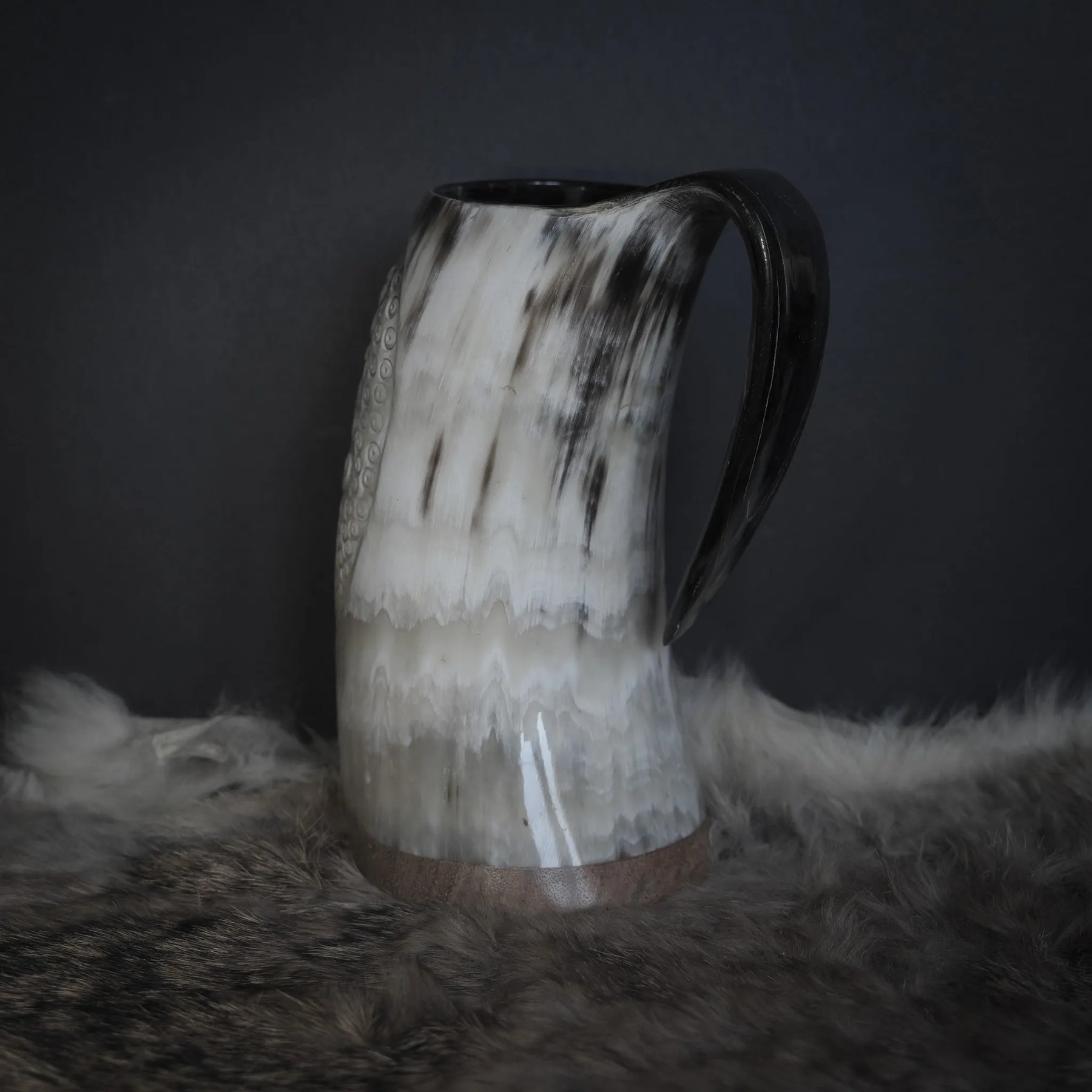 Hand carved horn mug, Allfather Odin