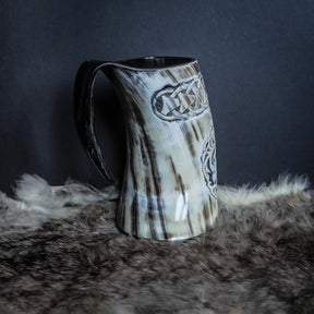 Hand carved horn mug, Allfather Odin