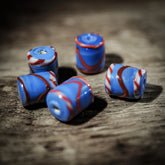 Blue tube-shaped glass bead with red and white pattern – replica of a find in Ribe