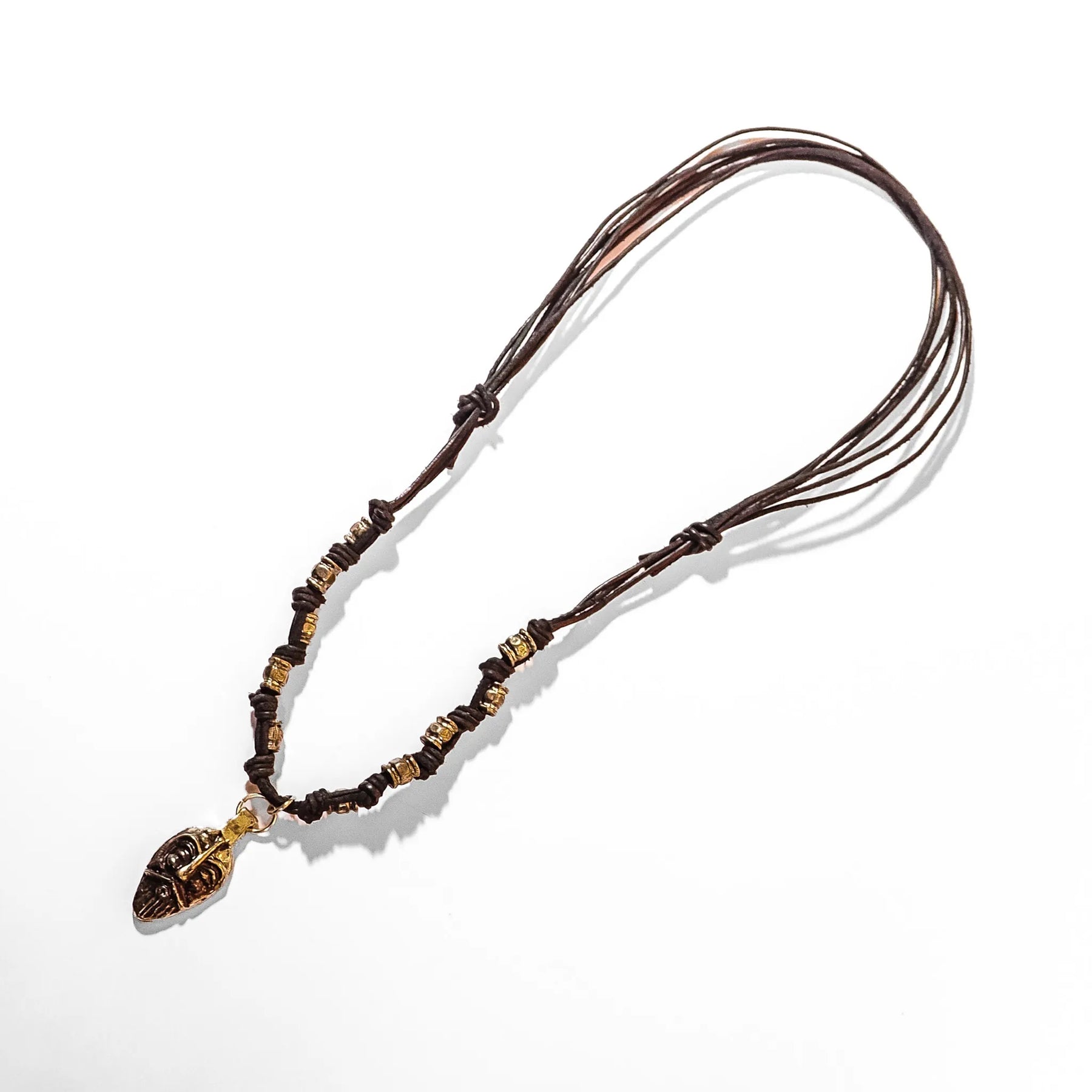 Odin necklace – the whole necklace in brown leather cord with gold beads