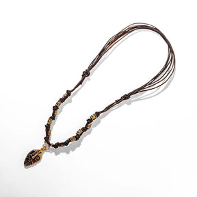 Odin necklace – the whole necklace in brown leather cord with gold beads