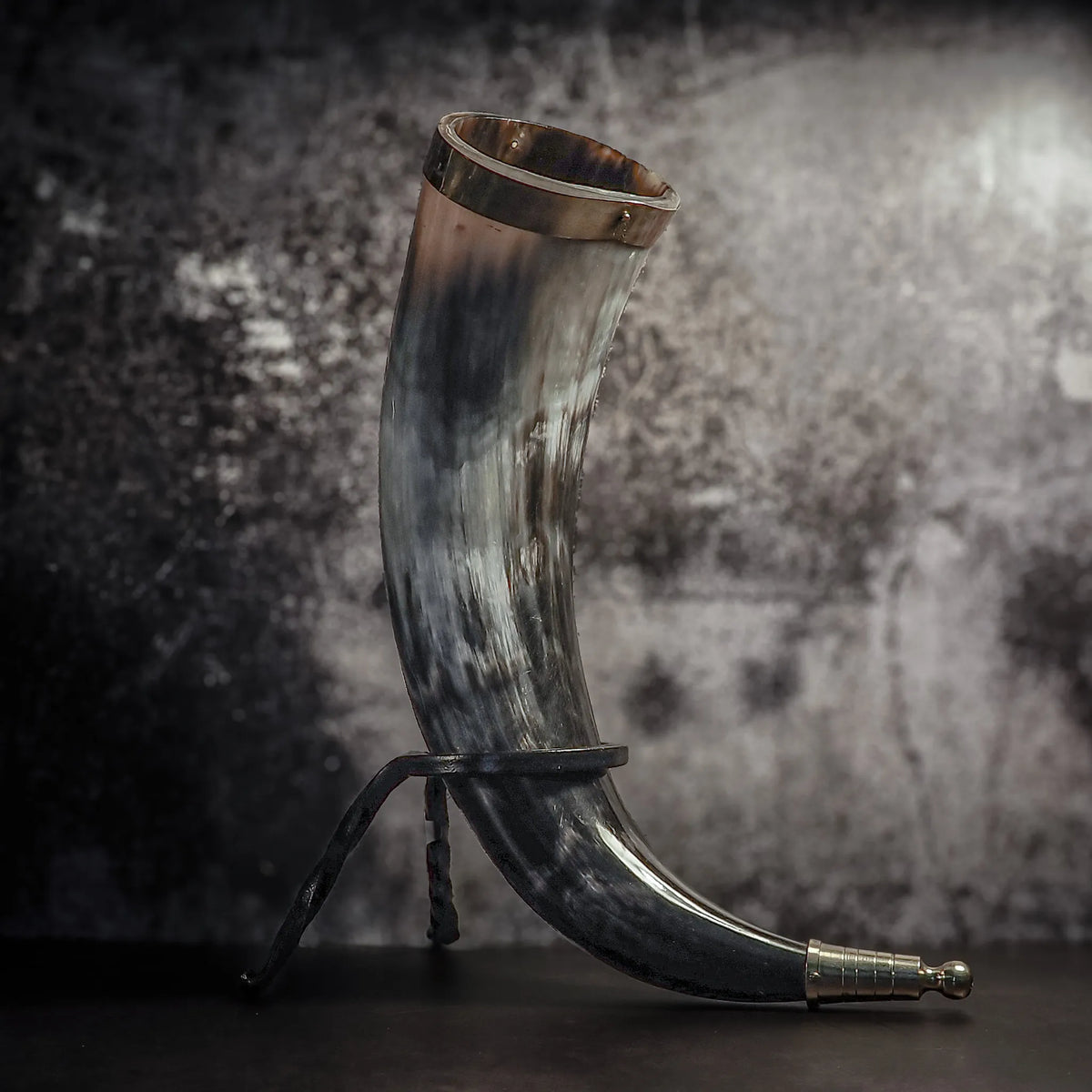 Drinking horn with brass decoration, approx. 250ml