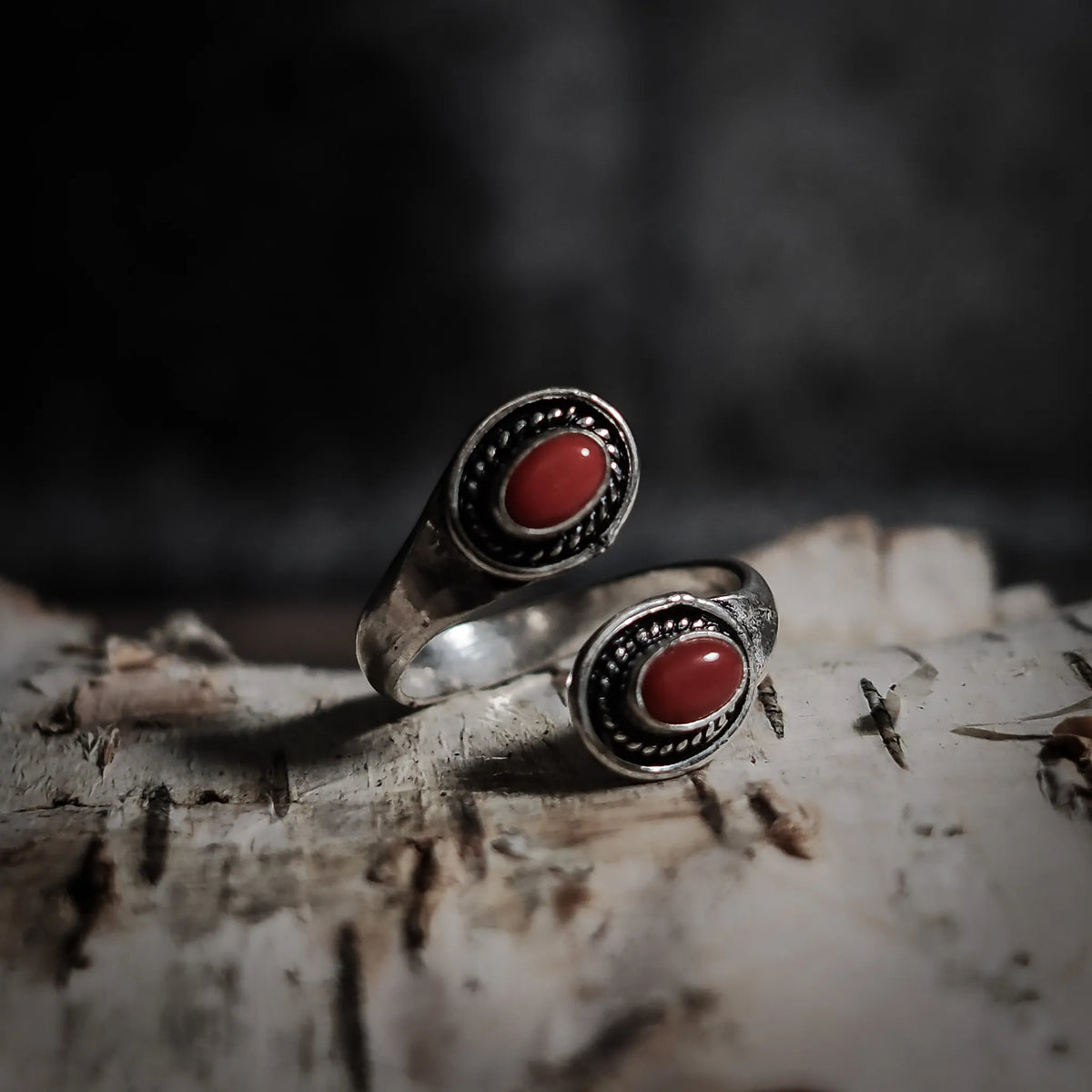 Spiral ring with Red Corals