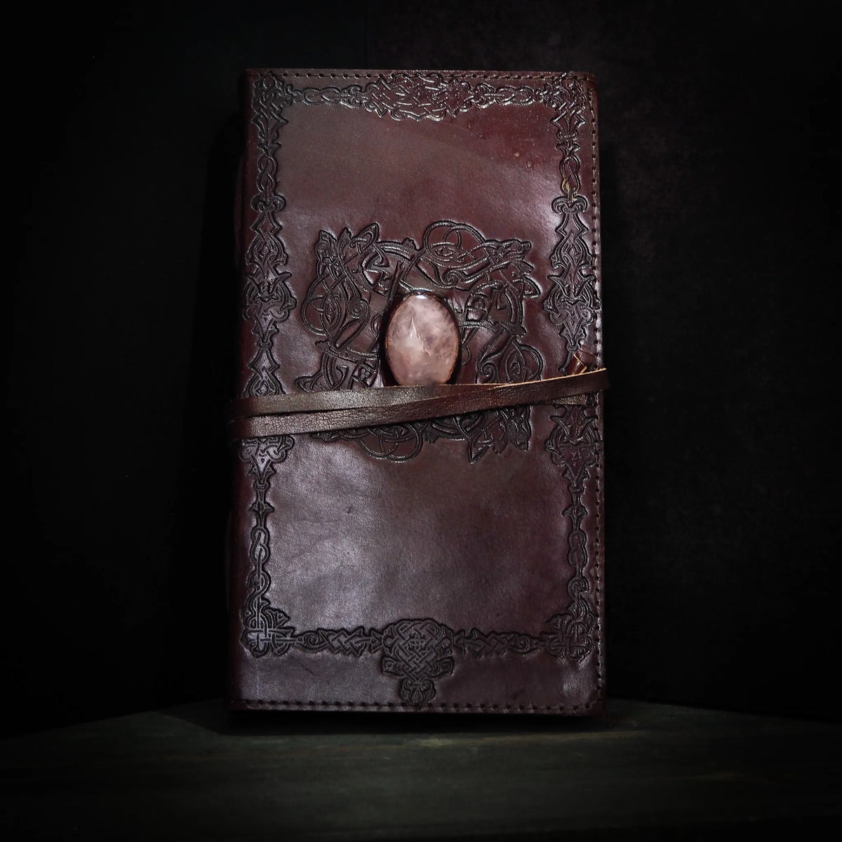 Leather book with stone, large