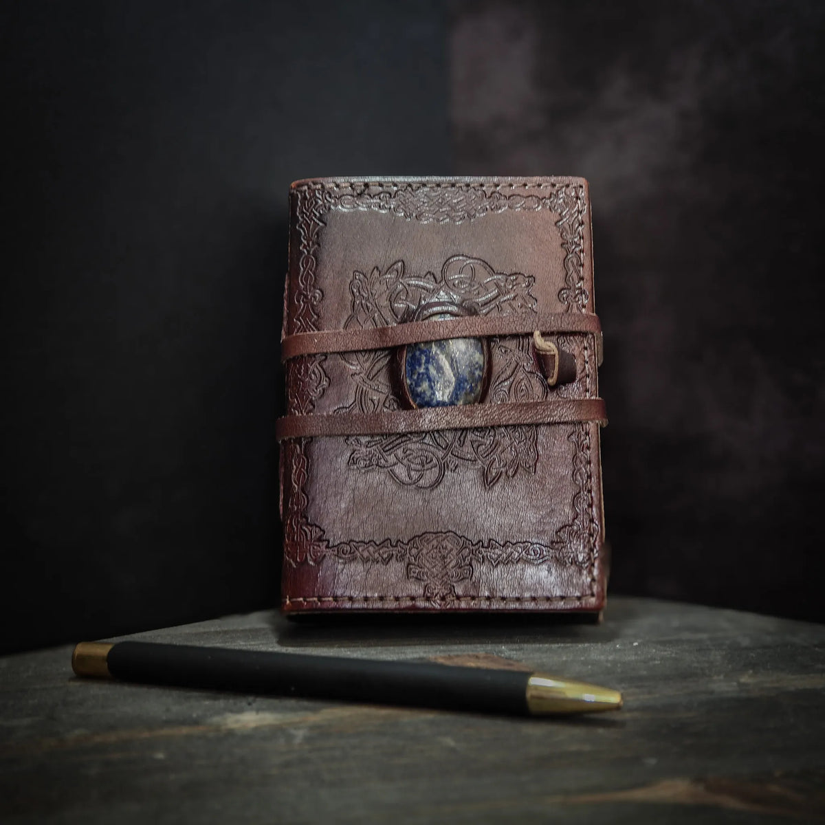 Leather notebook with stone, small