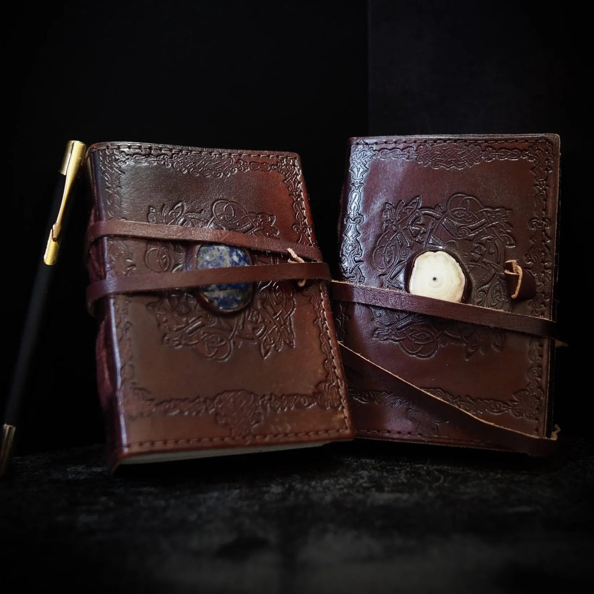 Leather notebook with stone, small
