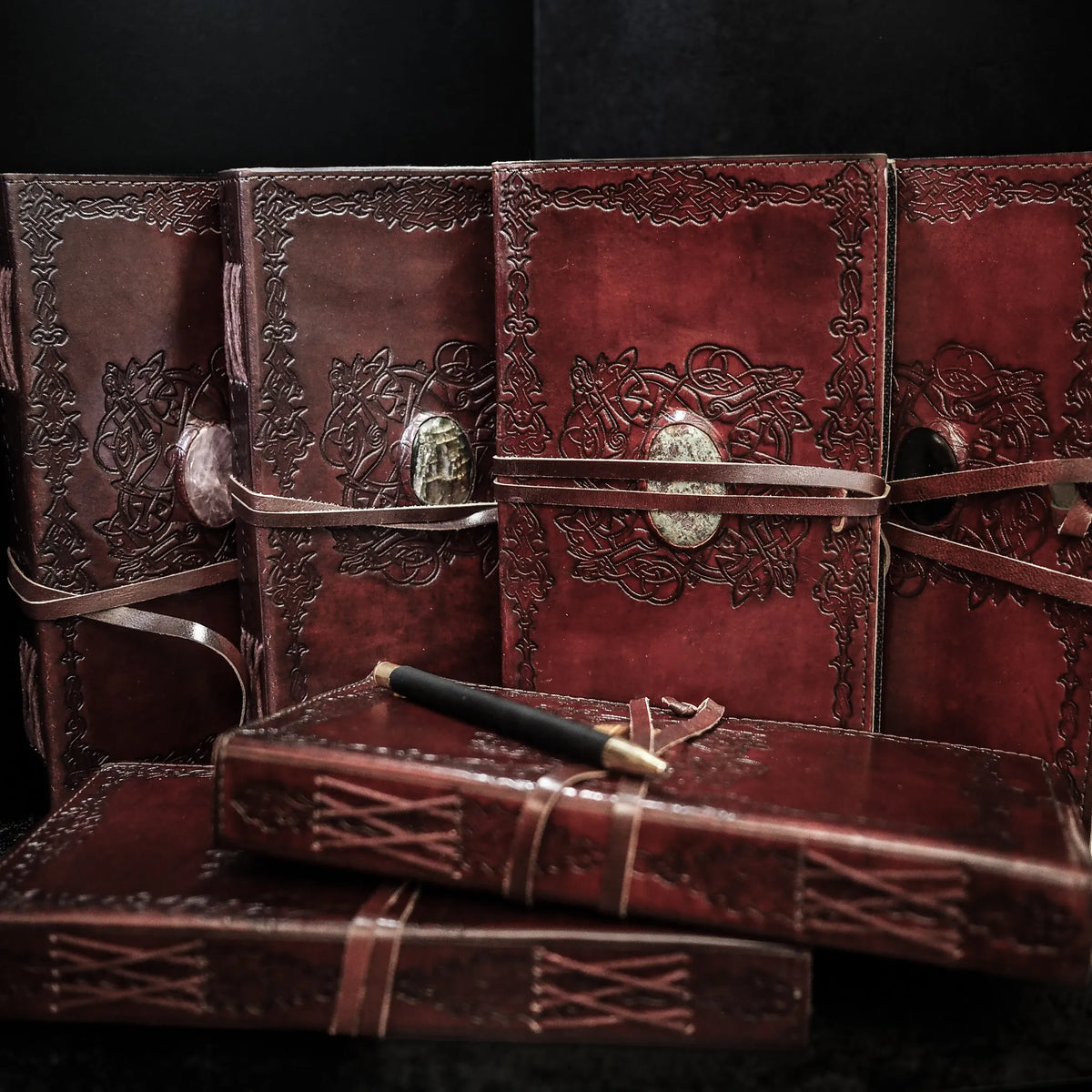 Leather book with stone, large