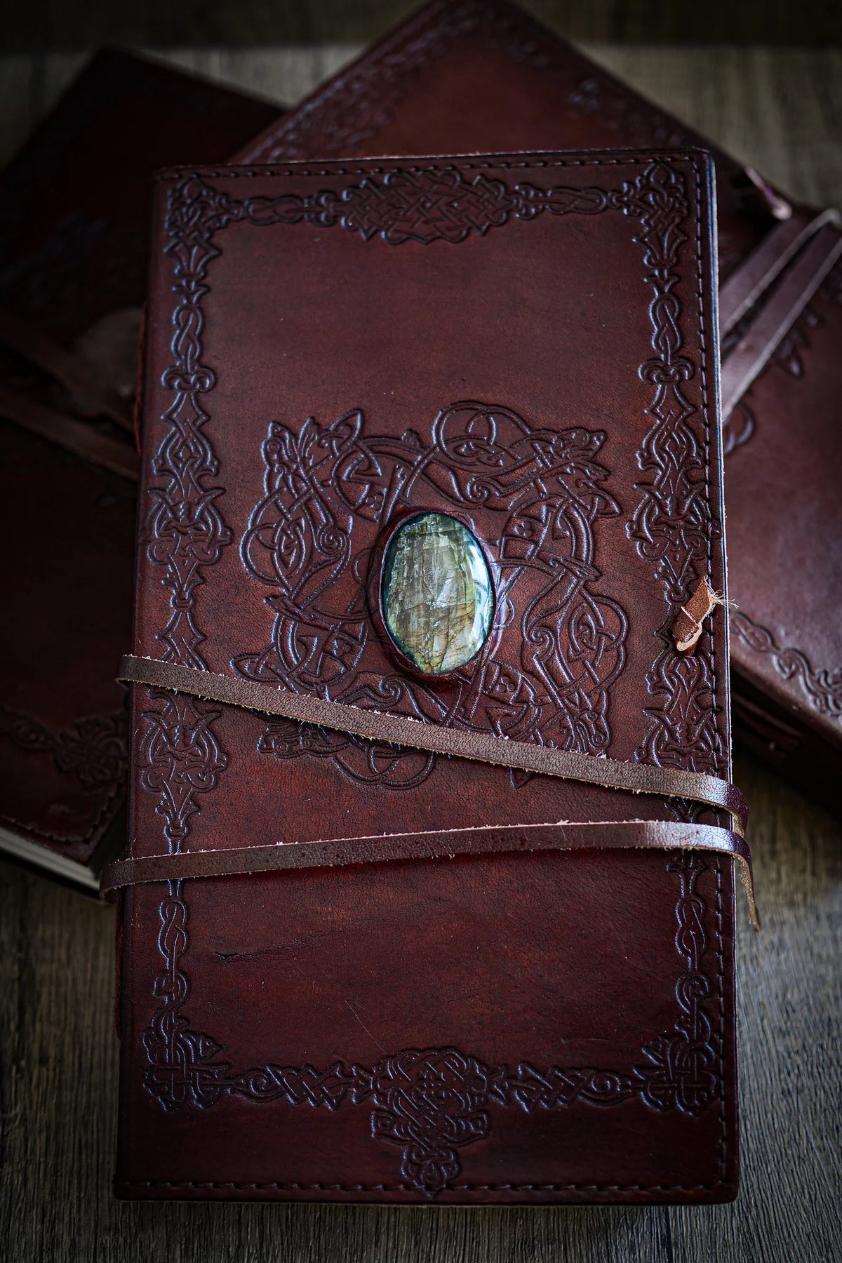 Leather book with stone, large