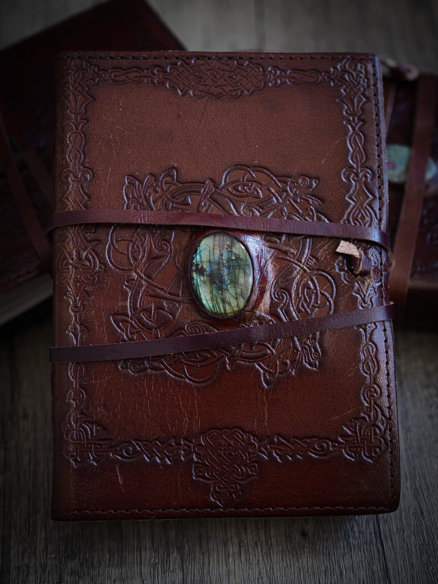 Leather notebook with stone, medium