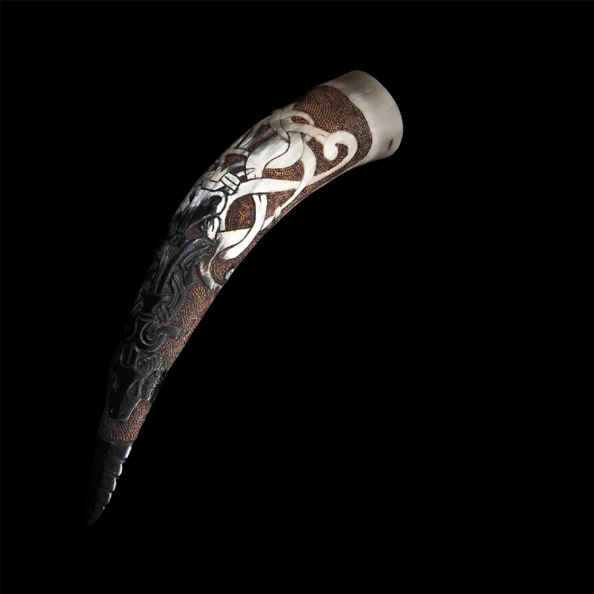 Deep carved drinking horn, buck