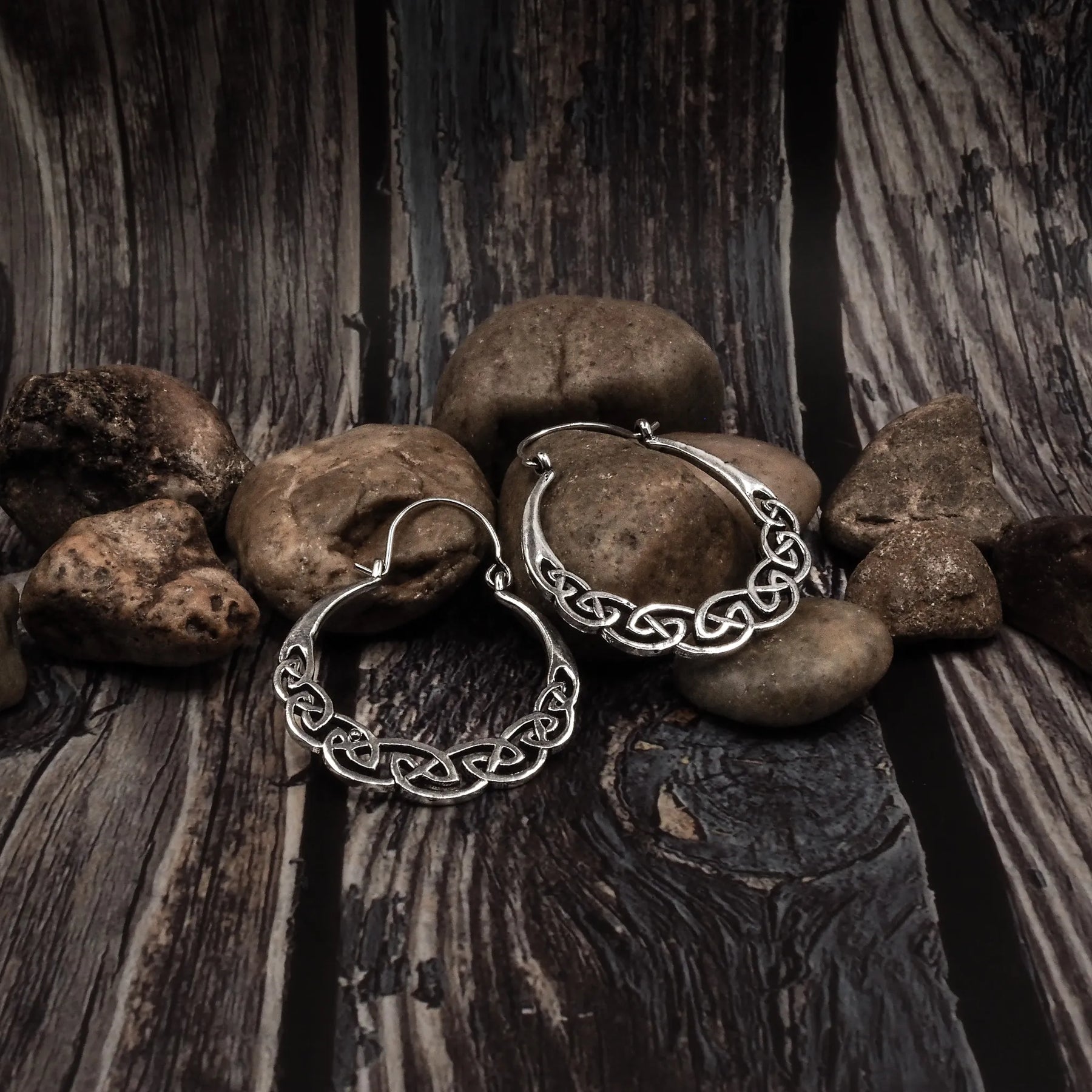 Celtic-inspired earrings in brass.