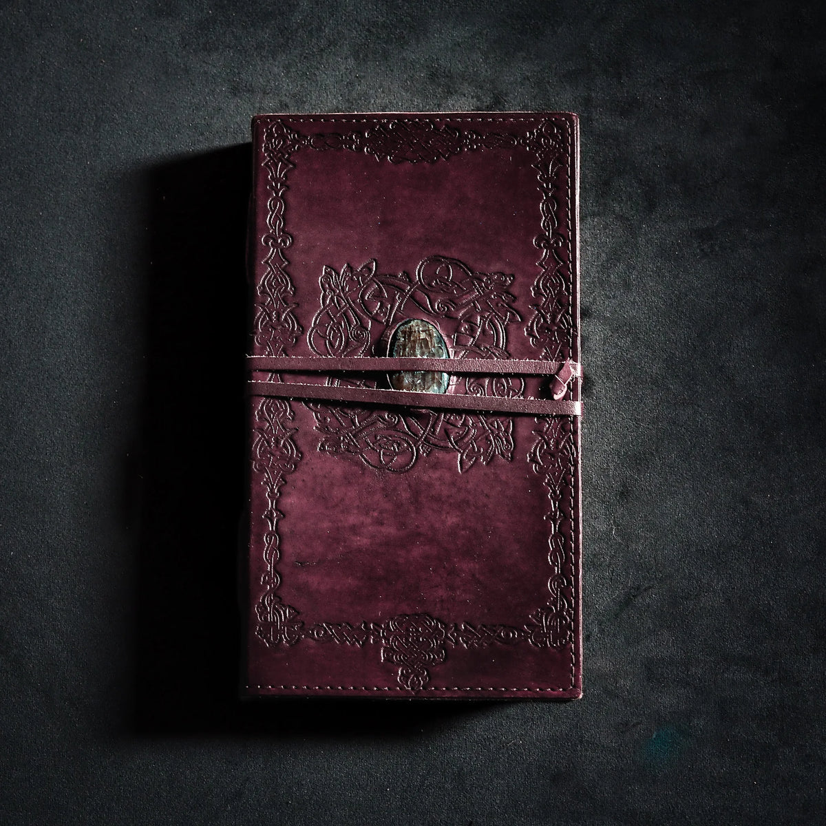 Leather book with stone, large