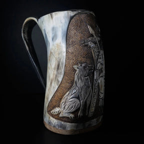 Hand carved horn mug, Allfather Odin