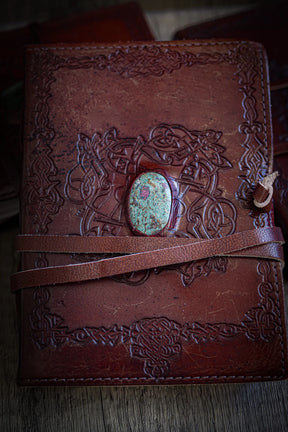 Leather notebook with stone, medium