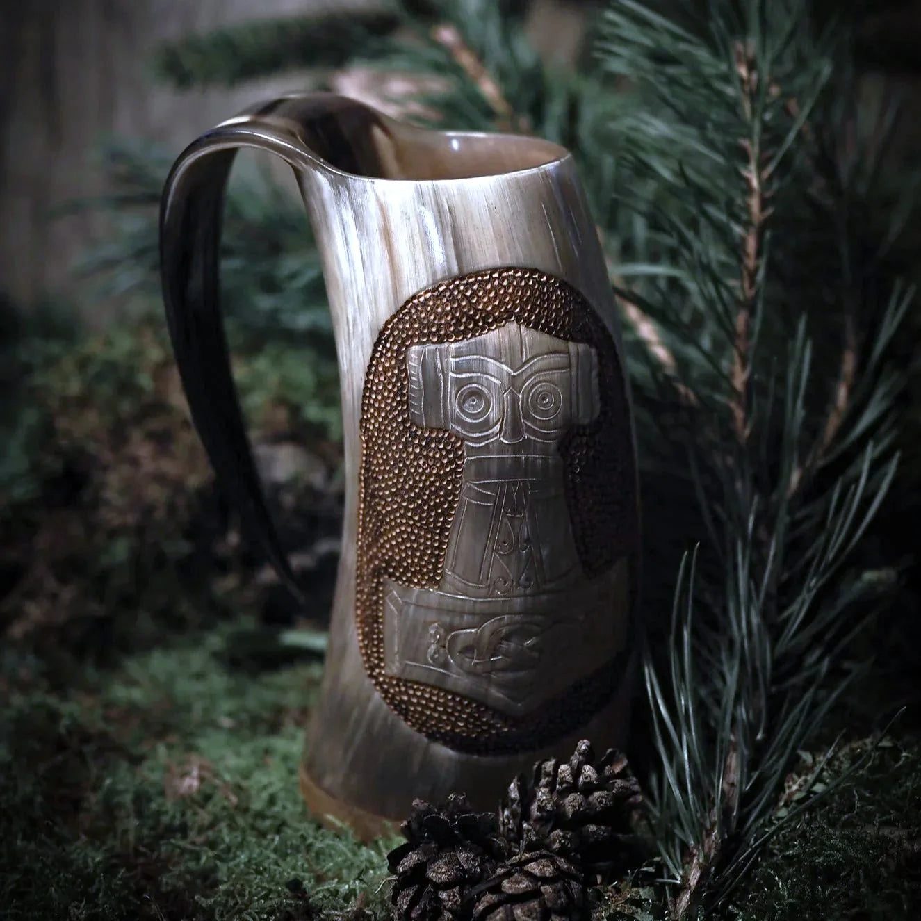 Hand-carved beer mug, Mjolnir