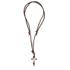 Vargkors necklace – full view with braided leather cord and wolf cross pendant