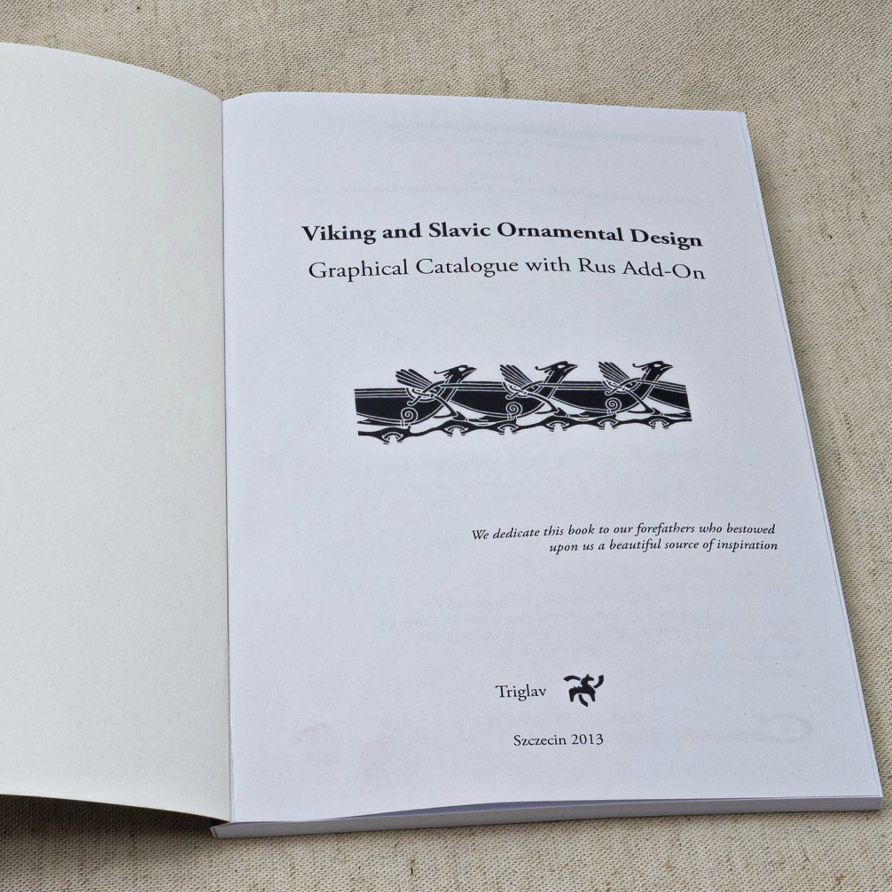 Viking and Slavic Ornamental Design – open title page with animal ornamentation in black and white