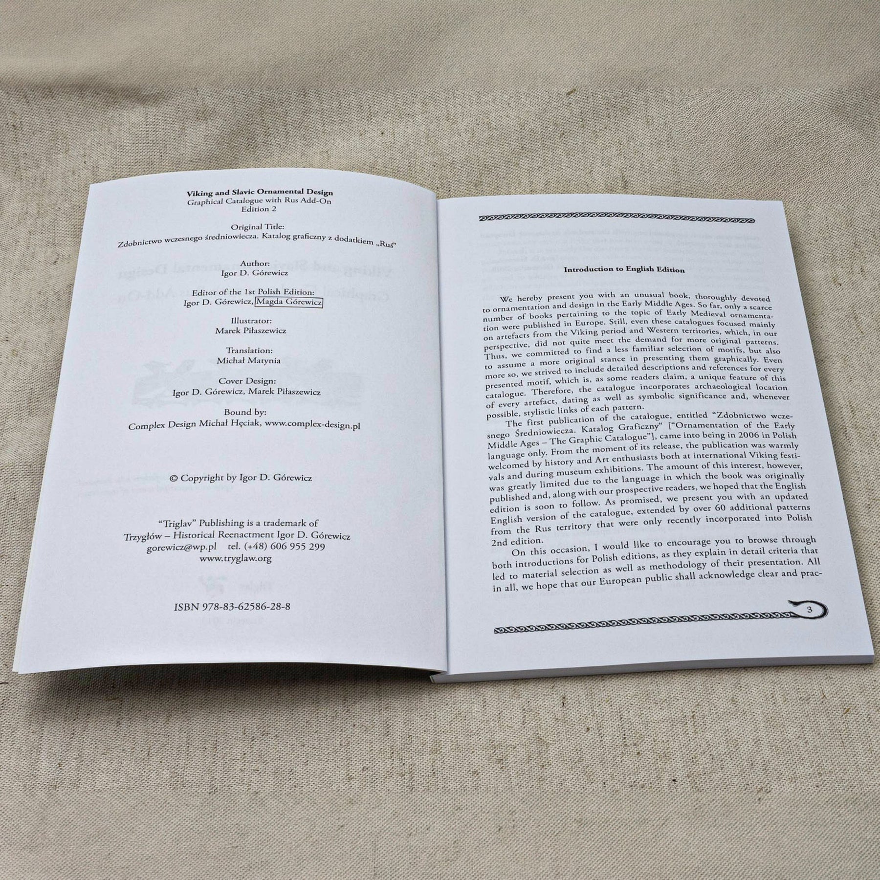 Viking and Slavic Ornamental Design – spread with colophon and English introduction text
