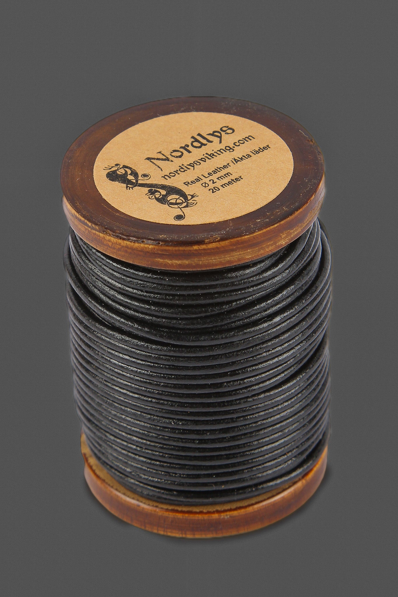 Leather cord black 20 m, 2 mm