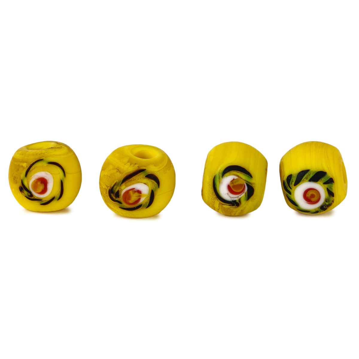Yellow glass bead with eye decoration, Håringe